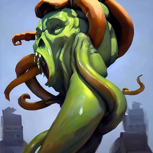 Image similar to greg manchess portrait painting of cthulhu as overwatch character, medium shot, asymmetrical, profile picture, organic painting, sunny day, matte painting, bold shapes, hard edges, street art, trending on artstation, by huang guangjian and gil elvgren and sachin teng