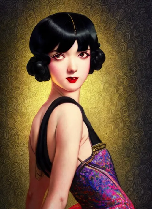 Prompt: a beautiful dancer with black hair in 1920's fashion, living room background, intricate, highly detailed, digital painting, artstation, official media, anime key visual, concept art, rich vivid colors, ambient lighting, sharp focus, illustration, art by Artgerm, Makoto Shinkai, Ilya Kuvshinov, Lois Van Baarle, and Rossdraws