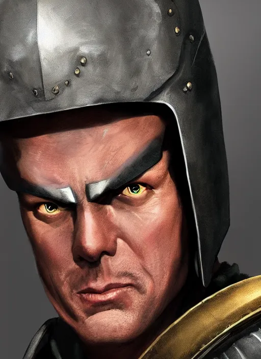 Prompt: A fantasy comic book style portrait painting of michael keaton as a Paladin, unreal 5, DAZ, hyperrealistic, octane render, RPG portrait, dynamic lighting