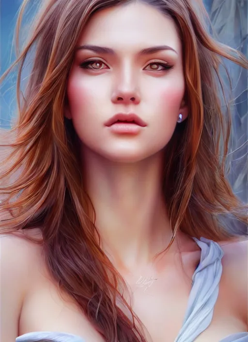 Image similar to photo of a gorgeous young woman in the style of stefan kostic, realistic, sharp focus, 8 k high definition, insanely detailed, intricate, elegant, art by stanley lau and artgerm