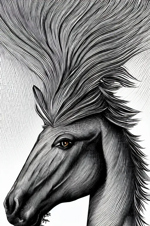 Image similar to horse in a field, symmetrical, highly detailed, digital art, sharp focus, trending on art station, kentaro miura manga art style