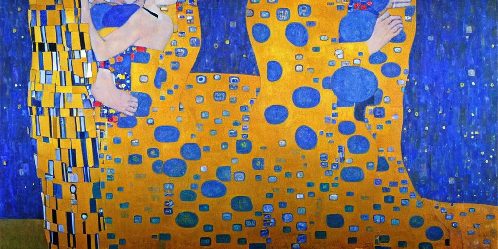 Image similar to modern art, pseudo figurative, klimt gustav, oil painting, klein blue