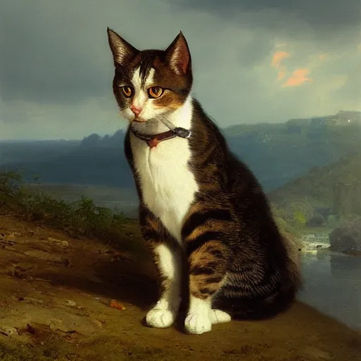 Prompt: a portrait of a 🐈 in a scenic environment by andreas achenbach