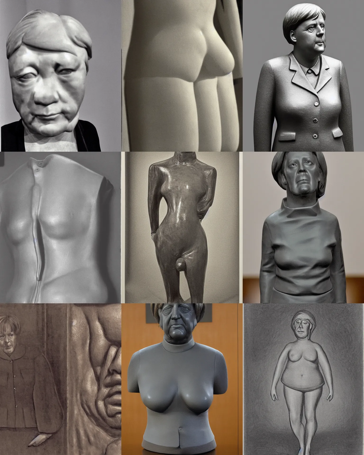 Prompt: torso of angela merkel, by ernst barlach. medium shot