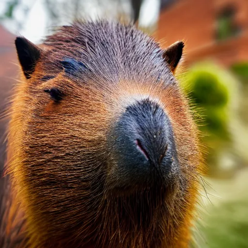 Image similar to a high detail photo of an antropomorphic capybara wearing a suit, subject= duck, subject detail: wearing a suit, photorealism