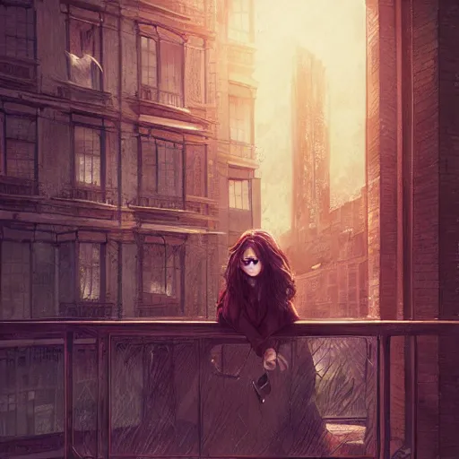 Image similar to window, eye, women, buildings, surprise, scared, couch by wlop, artgerm, greg rutkowski