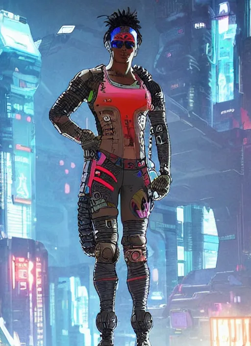 Image similar to apex legends cyberpunk weight lifter. concept art by james gurney and mœbius. cinematic, dramatic lighting ( cyberpunk 2 0 7 7 )