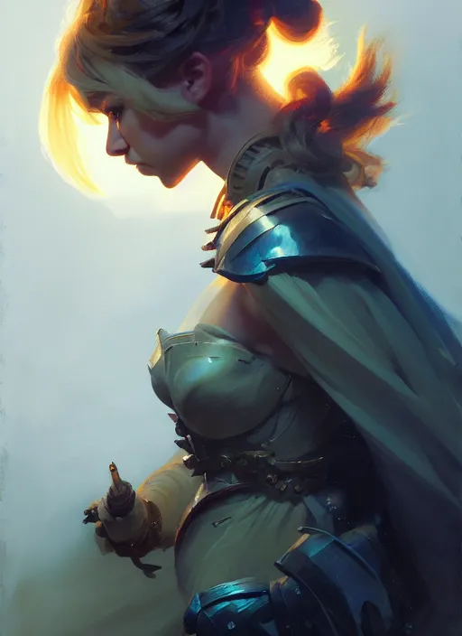 Image similar to side portrait, imogen poots, paladin, gloomhaven, organic painting, hard edges, luminescent, by greg manchess, huang guangjian, gil elvgren, sachin teng, greg rutkowski, jesper ejsing, rhads, ilya kuvshinov, cushart krenz