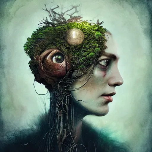 Prompt: Very very very very highly detailed epic portrait of someone with garden inside head by Brooke Shaden, intricate, dystopian, sci-fi, extremely detailed, digital painting, artstation, concept art, smooth, sharp focus, illustration, intimidating lighting, incredible art,