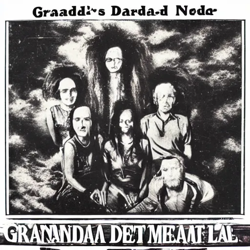 Prompt: album cover of grandma's first deat metal album, grandma made a death metal album