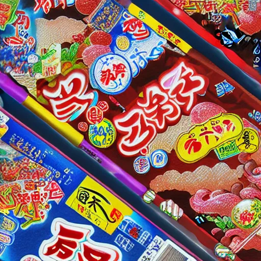 Image similar to 8 k 3 d capture scan of japanese candy package, high textured, conceptual, intricate detailed painting, illustration sharp detail, manga 1 9 9 0