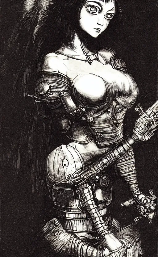 Prompt: battle angel alita, witch. by rembrandt 1 6 6 7, illustration