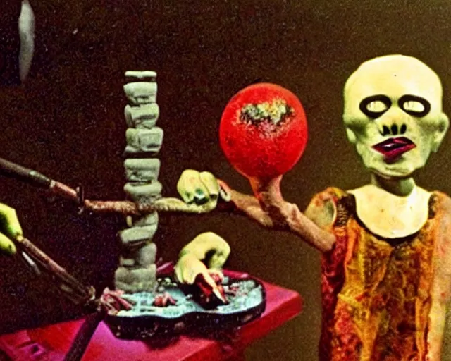 Image similar to still from a full - color 1 9 9 3 surreal creepy live - action stop - motion puppetry film by fred stuhr in the style of a tool music - video, involving nails and soap.