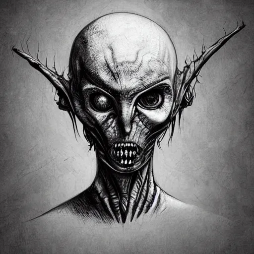 Image similar to surrealism grunge cartoon portrait sketch of Alien from Giger, by michael karcz, loony toons style, freddy krueger style, horror theme, detailed, elegant, intricate