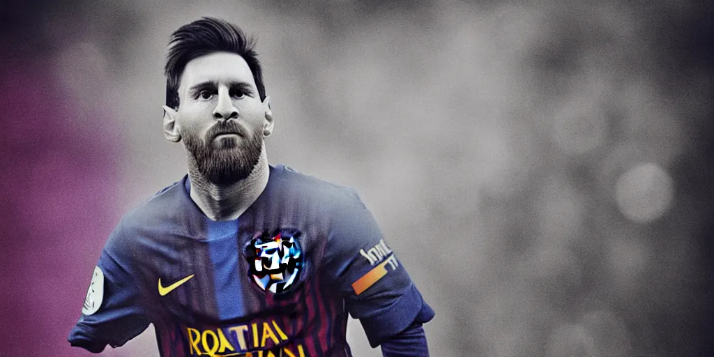 Prompt: Lionel Messi by , vibrant, cold, misty and wet, 50mm lens, lineart behance hd, dramatic lighting, global illumination, trending on Artstation, bloom
