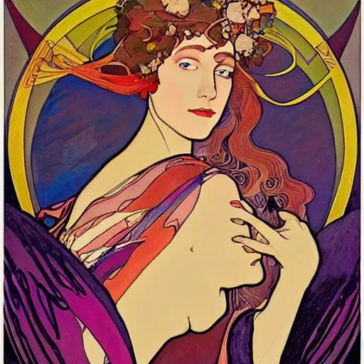 Image similar to The Goddess of Art, paint, ink, palettes, spectrum, in the style of Joshua Middleton, Mucha, Kandinsky