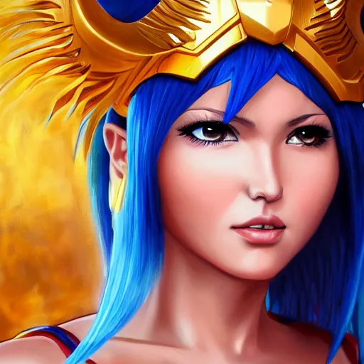 Image similar to realistic Portrait painting of Maria Ozawa as Athena from Saint Seiya, made by Michaelangelo, physical painting, Sharp focus,digital art, bright colors,fine art, trending on Artstation, unreal engine.