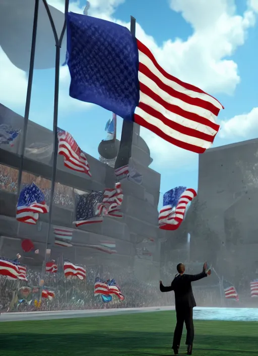 Image similar to Barack Obama capturing the flag in Facing Worlds, Unreal Tournament, 4k