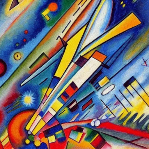 Image similar to A very detailed oil painting of a huge spaceship by Kandinsky