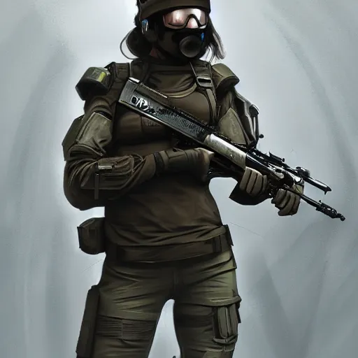 Prompt: futuristic female special forces operator, tactical assault, by irina french, mandy jurgens, dark, 4 k