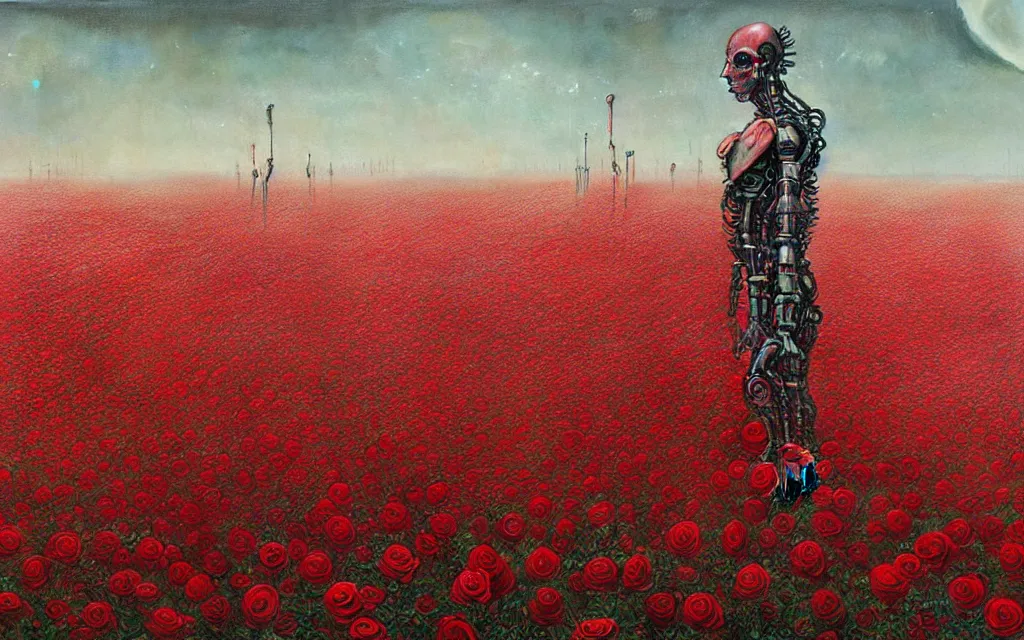 Image similar to a futurist cybernetic red rose field, future perfect, award winning digital art by santiago caruso and bruce pennington