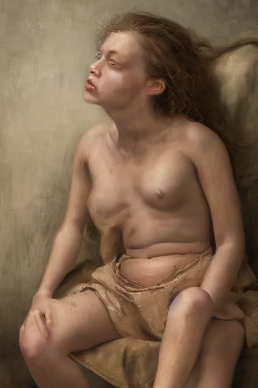 Image similar to lauren's stomach hurting after drinking too much alcohol, oil on canvas, intricate, portrait, 8 k highly professionally detailed, hdr, cgsociety