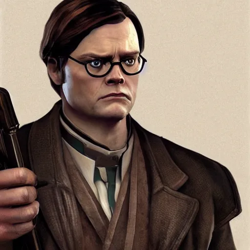 Image similar to dwight schrute in dishonored concept art