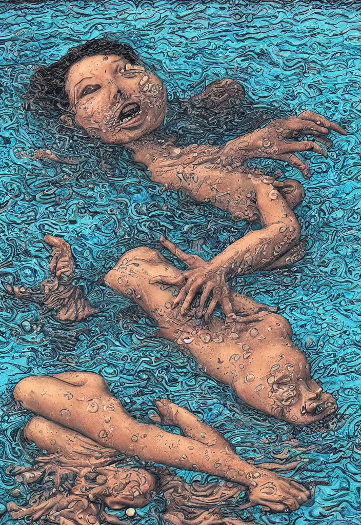 Image similar to highly detailed surrealist art about drowning slowly