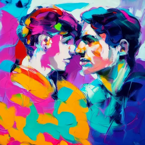 Image similar to a portrait of two lovers in a scenic environment by francoise nielly