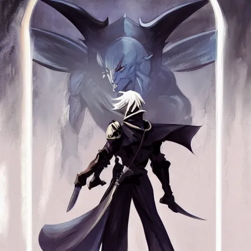 Image similar to drizzt do'urden ussr as kgb agent, by shigenori soejima, by frank frazetta, digital painting masterpiece, beautiful brush strokes, advanced lighting technology, symmetry