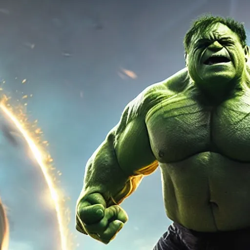 Prompt: a promotional screenshot of Danny Devito playing The Hulk in Avengers: Infinity War