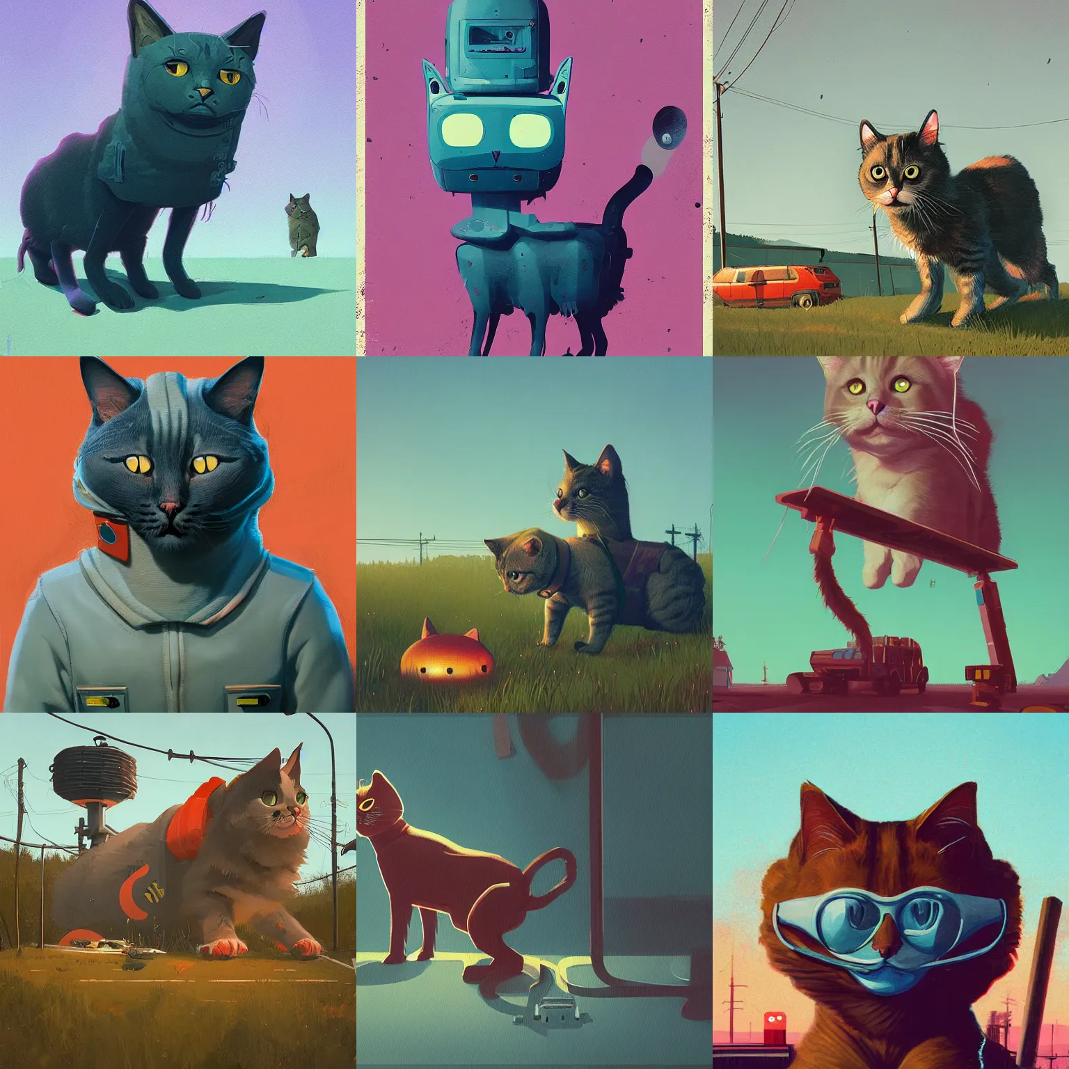 Prompt: cat by stalenhag cute simon