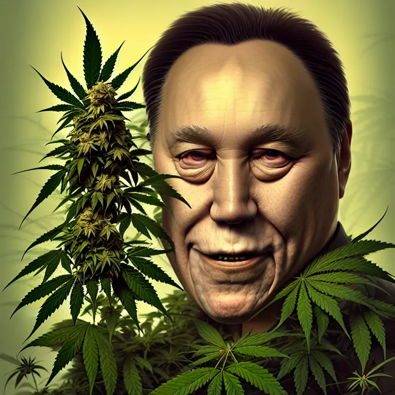 Prompt: a portrait of evil cannabis plant smoking premier francois legault illustrated by miyazaki by karol bak, james jean, tom bagshaw, rococo, sharp focus, trending on artstation, cinematic lighting, hyper realism, octane render, 8 k, hyper detailed, vivid, ultra detailed, highly detailed