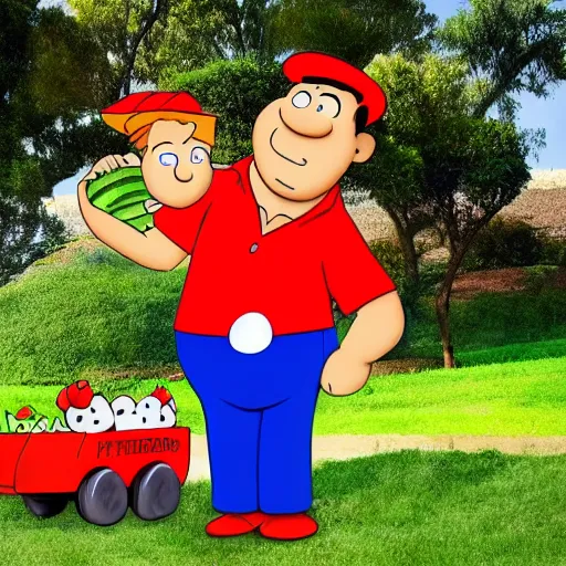 Image similar to Fred Flintstone dressed as a mailman planting a watermelon in an aca9demy, Sculpture, Hyperrealistic