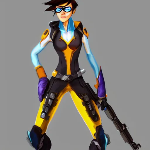 Image similar to tracer from overwatch, character portrait, concept art by ashleyloob dore