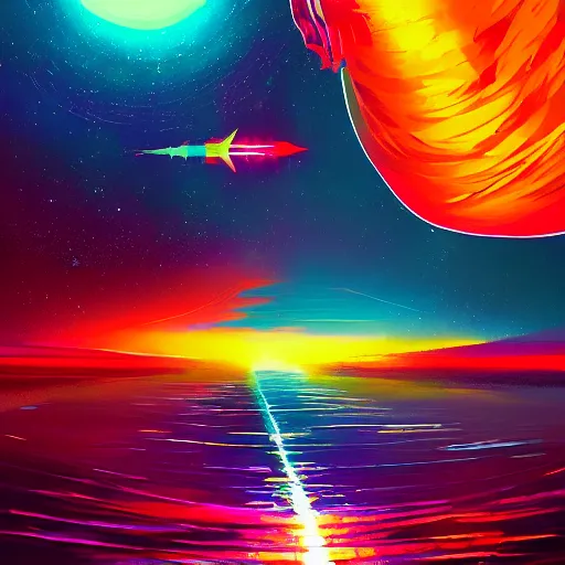 Image similar to a beautiful and vivid and colorful alena aenami fantasy sci - fi acrylic paint illustration. a warp drive reaching infinite density. trending on artstation