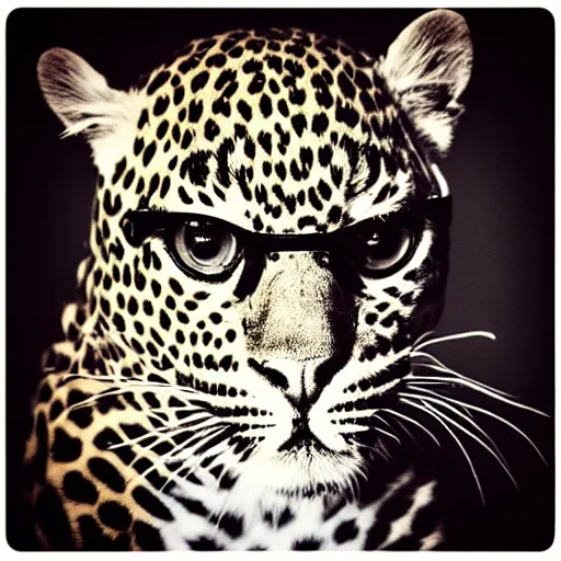 Prompt: “ hipster leopard on stage with studio lighting ”