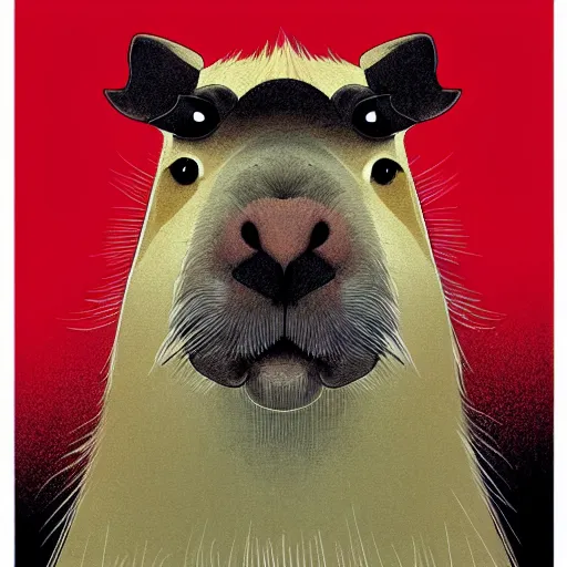 Image similar to portrait of a happy capybara with white hair in the style of conrad roset