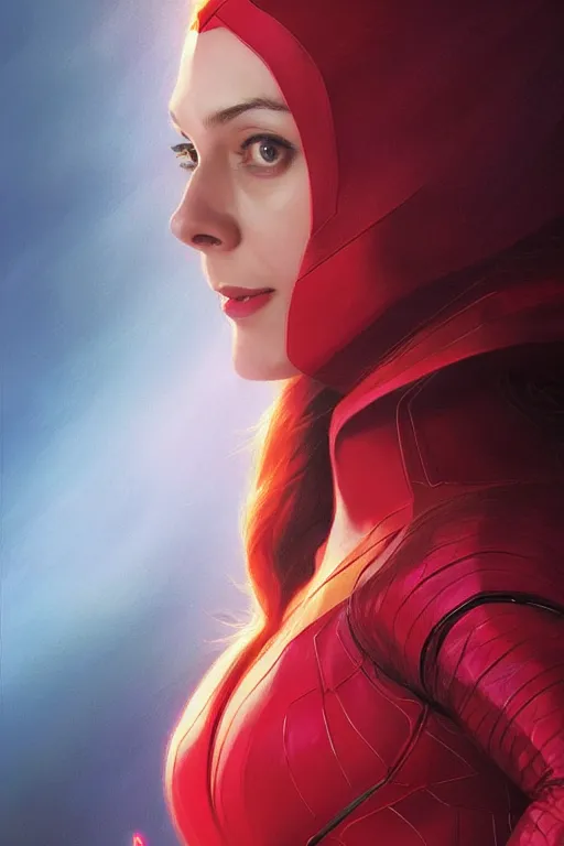 Image similar to Karan Johar as Scarlet Witch, Scarlet Witch costume, Karan Johar Face, villany, portrait, masculine figure, highly detailed, digital painting, artstation, concept art, smooth, sharp focus, illustration, cinematic lighting, art by artgerm and greg rutkowski and alphonse mucha