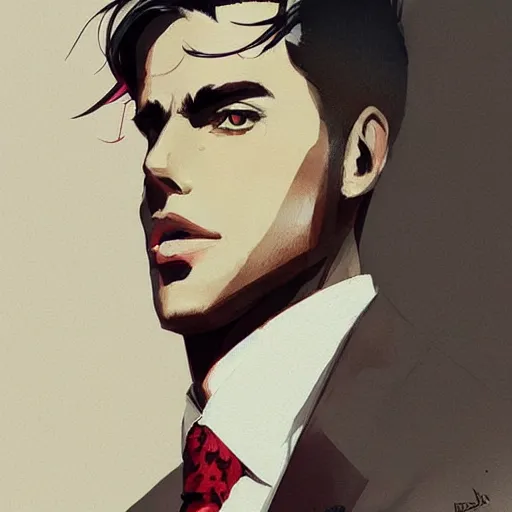 Image similar to a ultradetailed portrait painting of a stylish man wearing suit outfit, by conrad roset, greg rutkowski and makoto shinkai trending on artstation