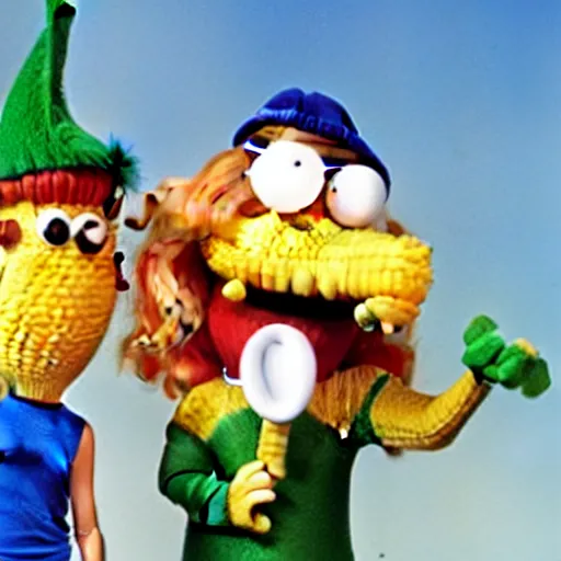 Image similar to a photoreal image of the character Doug from the tv show Doug as anthropomorphic corn.