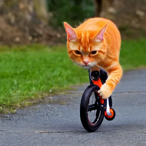 Image similar to orange tabby cat riding a unicycle