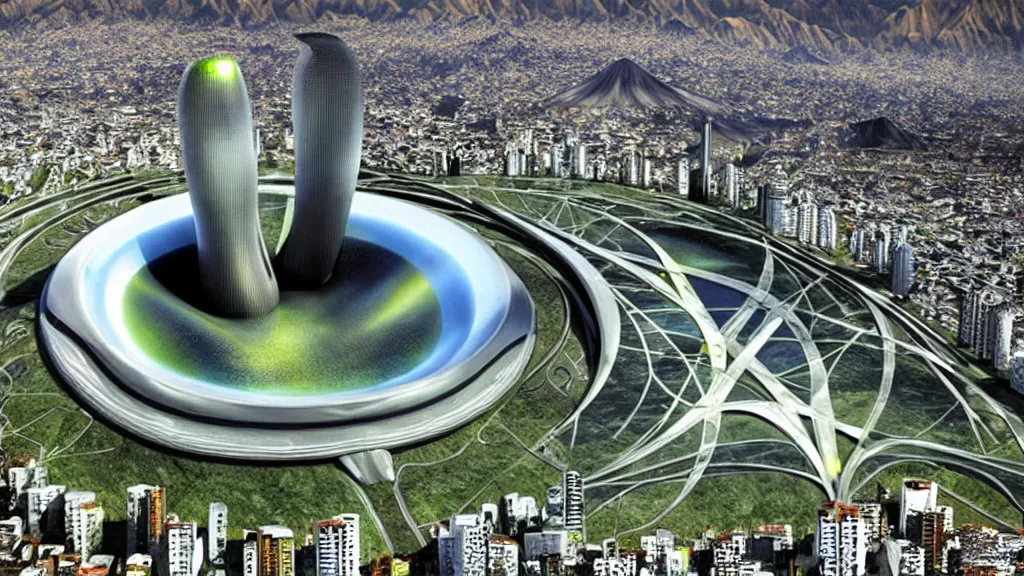 Image similar to Super-Nuclear, Ultra-Natural, Quito, Ecuador; by Oswaldo Moncayo and Vincent Callebaut; Art Direction by James Cameron;