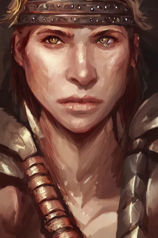 Prompt: head and shoulders portrait of a barbarian female high quality fantasy dnd by wlop