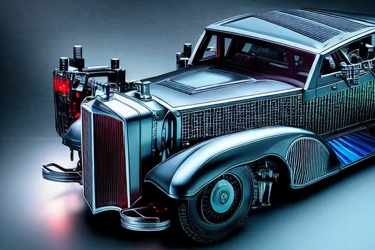 Image similar to cyberpunk version of a 1 9 3 0 cadillac v - 1 6