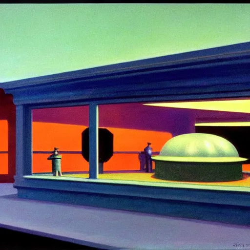 Prompt: UFO aliens, by Edward Hopper