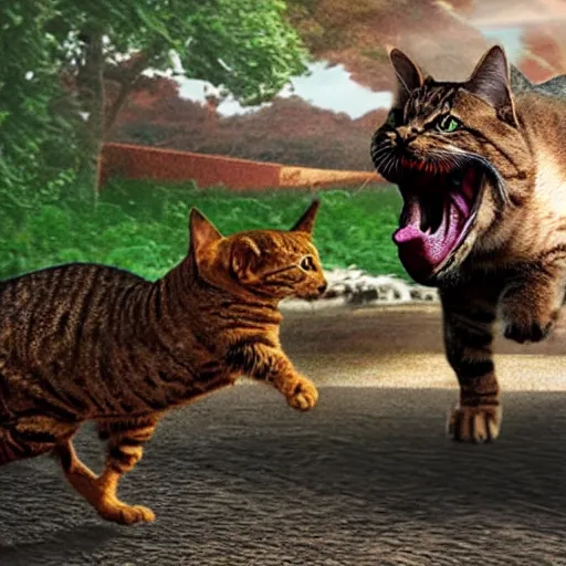 Image similar to dinosaur chasing a cat