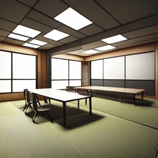 Prompt: still photo of a japanese study room, highly detailed, photorealistic portrait, bright studio setting, studio lighting, crisp quality and light reflections, unreal engine 5 quality render