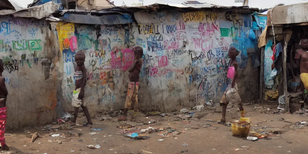 Prompt: ROBOT of AJEGUNLE SLUMS of Lagos inside JESUS CHRIST about AESTHETICS surrounding large UFO within NEON rays of light,