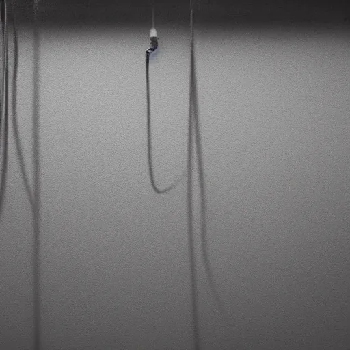 Prompt: close - up seen a profile wall with a moist air conditioner in the room and an air conditioner on the terrace with water spray faded on the wall connected by transparent cables, hand of a young girl, depth of field, sunny, ultra realistic, very detailed, 8 k hyper realistic detailed cinematic still by nadav kander